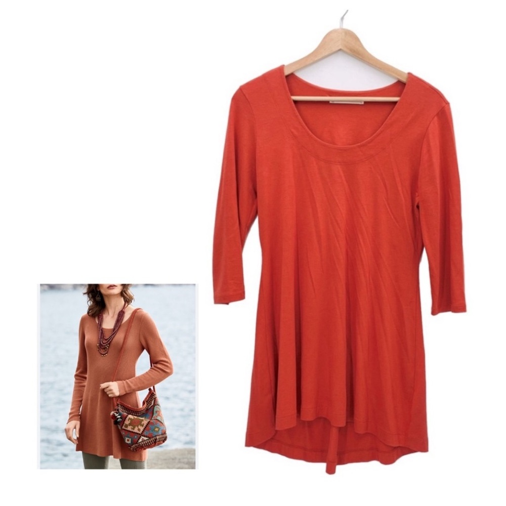 Peruvian Connection 3/4 Sleeve Semi Fitted Swing Tunic in Burnt Orange Size XS